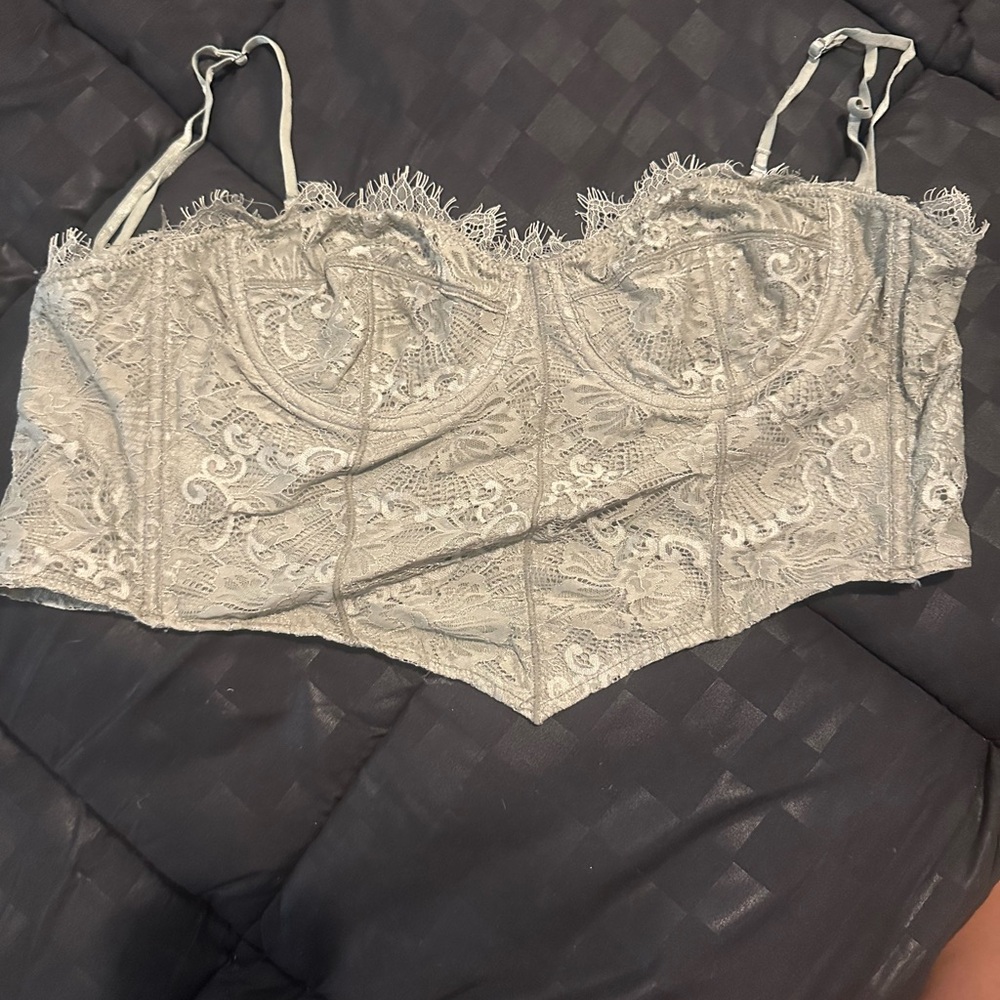Free People Lace Crop Top in Light Gray